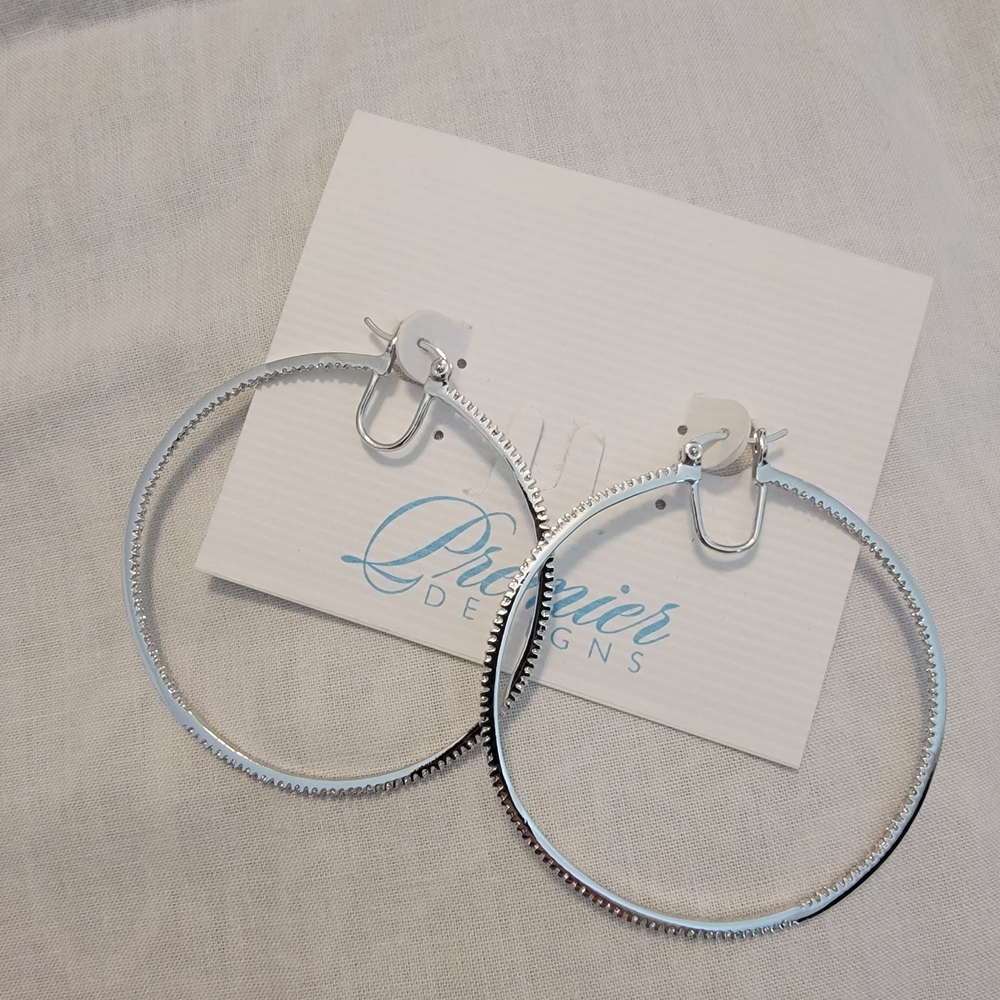 Premier Designs Textured Silver Hoop Earrings